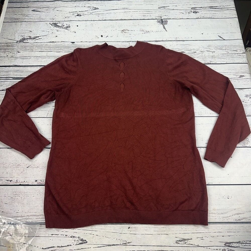 Torrid Womens Burgundy Mock Neck Button Detail Long Sleeve Knit Sweater Size 2